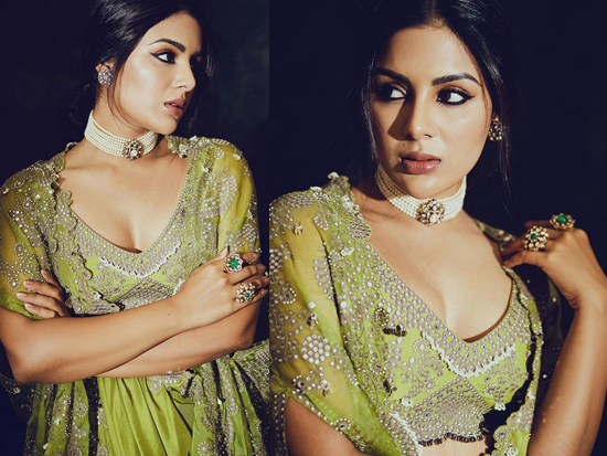 Ehreal Looks Of Samyuktha Menon In Green Outfit